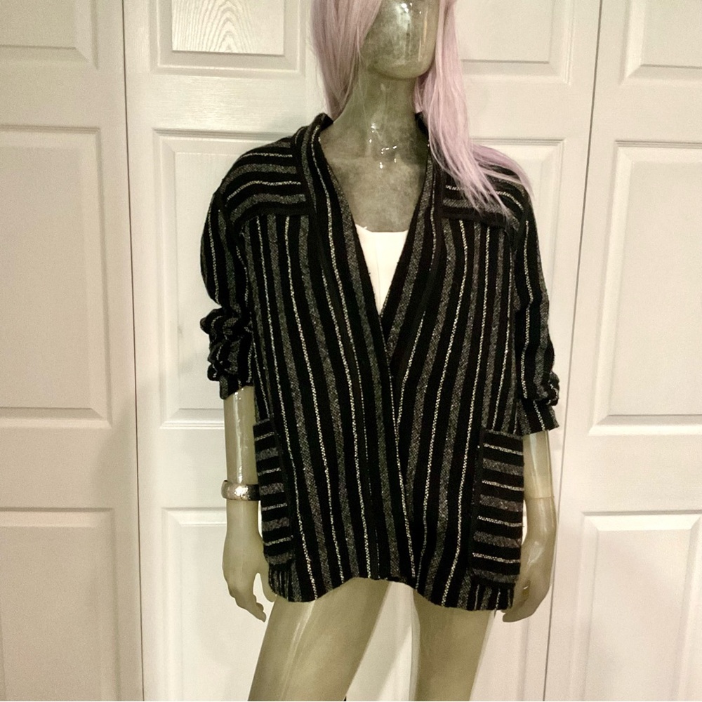 GAP Black and Grey Striped Women's Cardigan/Jacket
